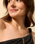 Gold croissant necklace with patented Claspe closure – a lobster clasp alternative and perfect 5-year anniversary or 30th birthday gift for her