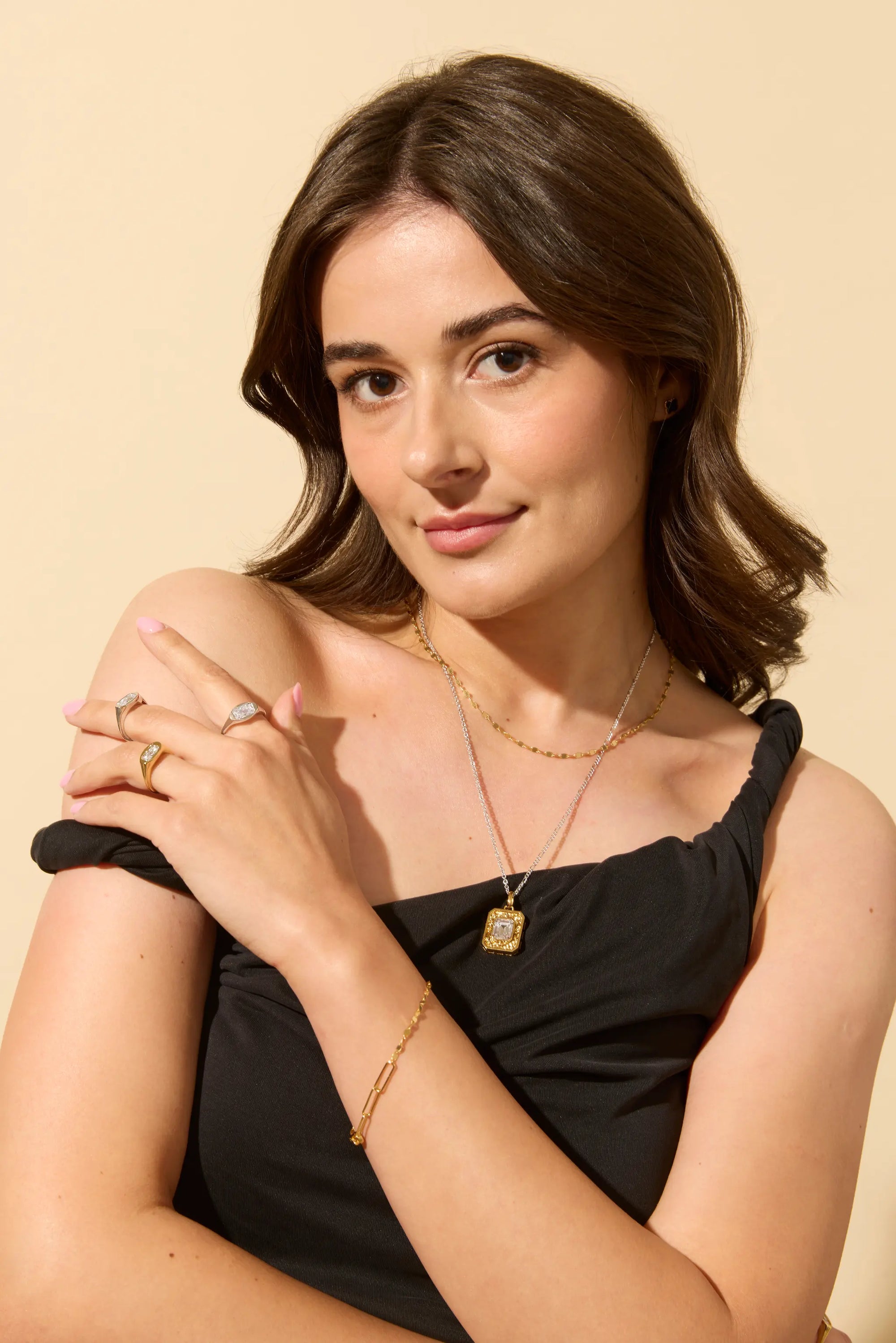 Women's chain necklace and bracelet stack crafted in sterling silver and 14k gold vermeil – durable, high-quality jewelry with easy Claspe closure, perfect for gifting or everyday wear