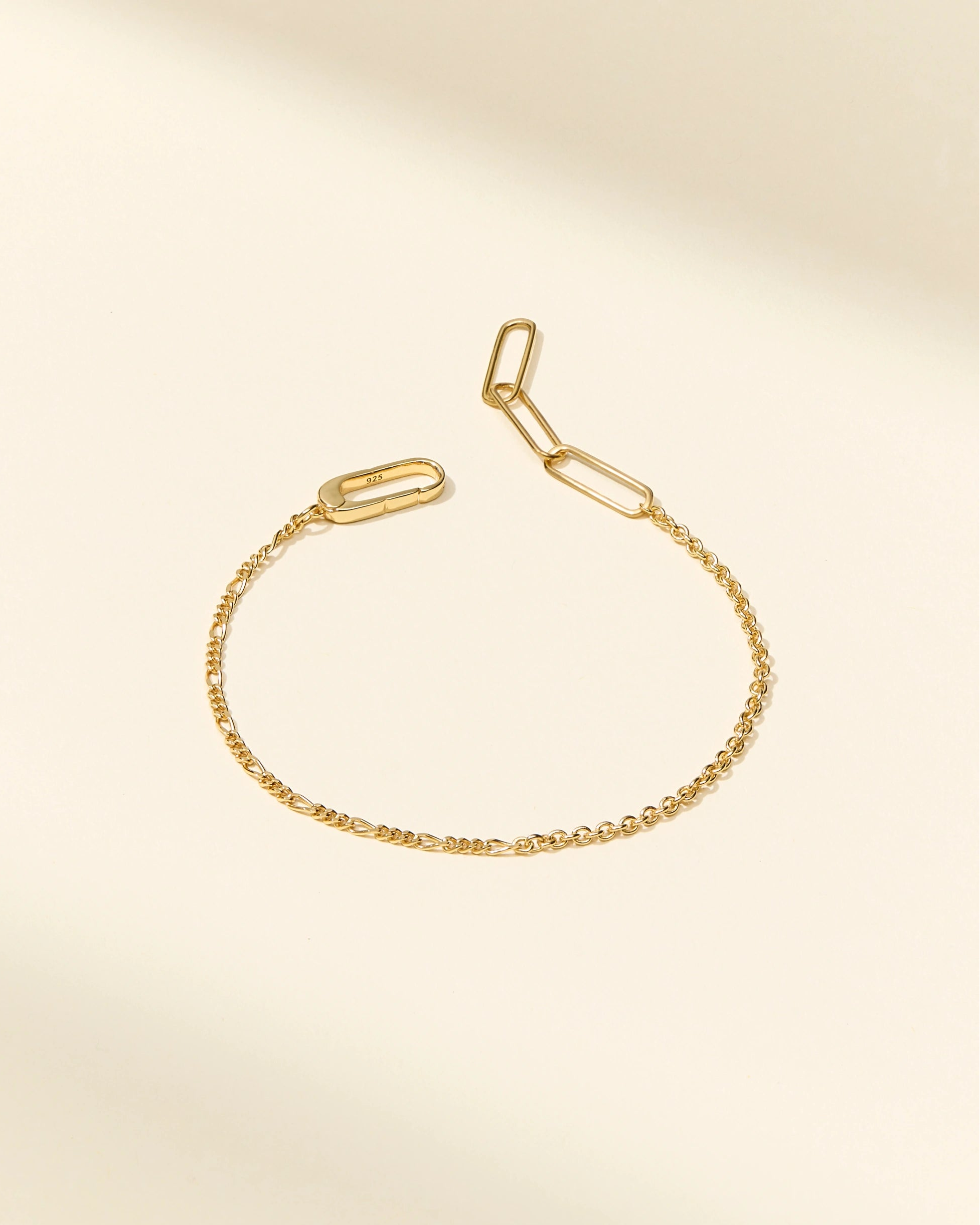 Gold mixed media bracelet with easy Claspe closure – durable, hypoallergenic, and designed to outshine traditional bracelet clasps